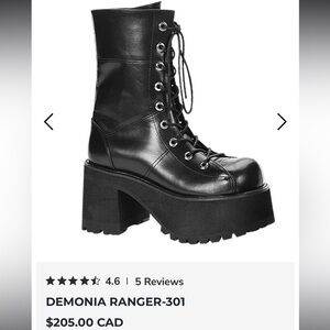 Demonia Ranger 301 Black Platform Lace-Up Boots